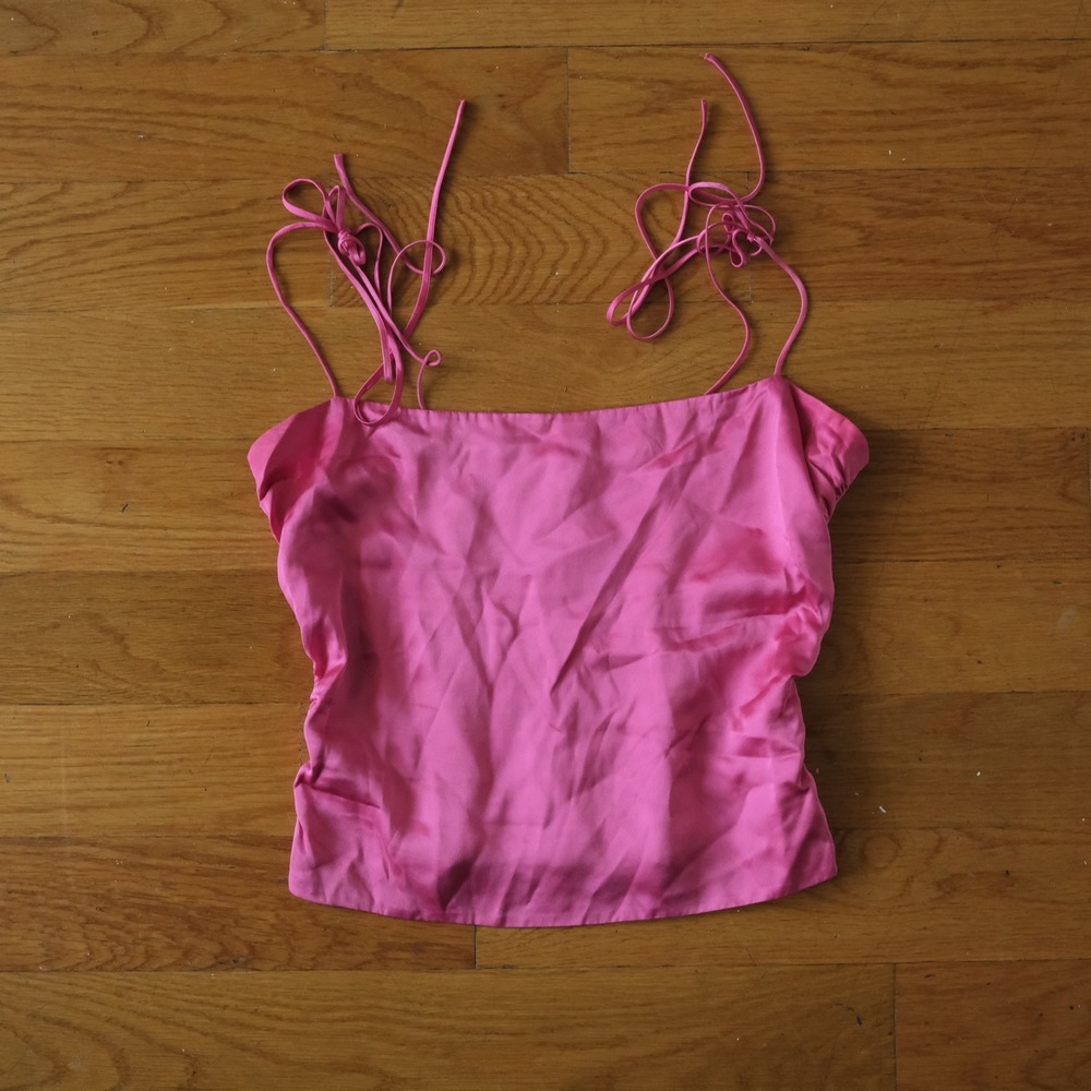 Reformation Camisole Women Pink Satin Tie Strap Ruched Coquette Size 6 Tank Top